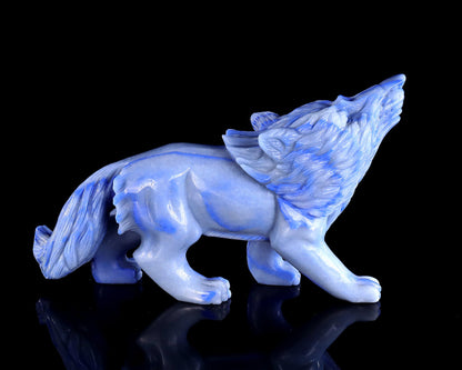 Nicedony 11" Blue Aventurine Chalcedony Hand Carved Wolf Sculpture