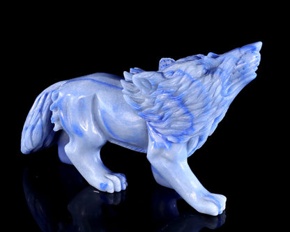 Nicedony 11" Blue Aventurine Chalcedony Hand Carved Wolf Sculpture - View 3