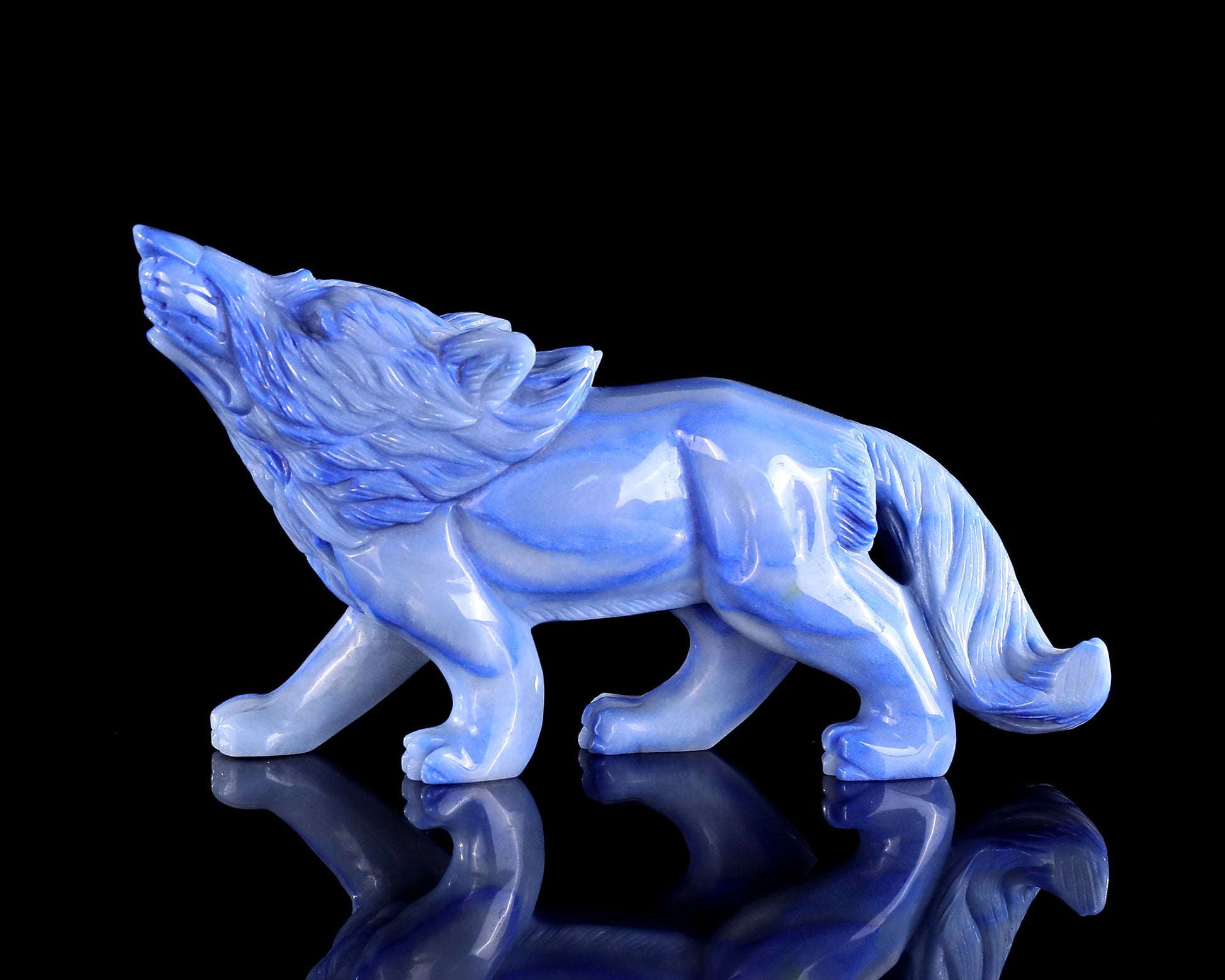 Nicedony 11" Blue Aventurine Chalcedony Hand Carved Wolf Sculpture - View 8