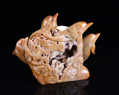 Nicedony 11" Chalcedony Hand Carved Crystal Dolphins Sculpture