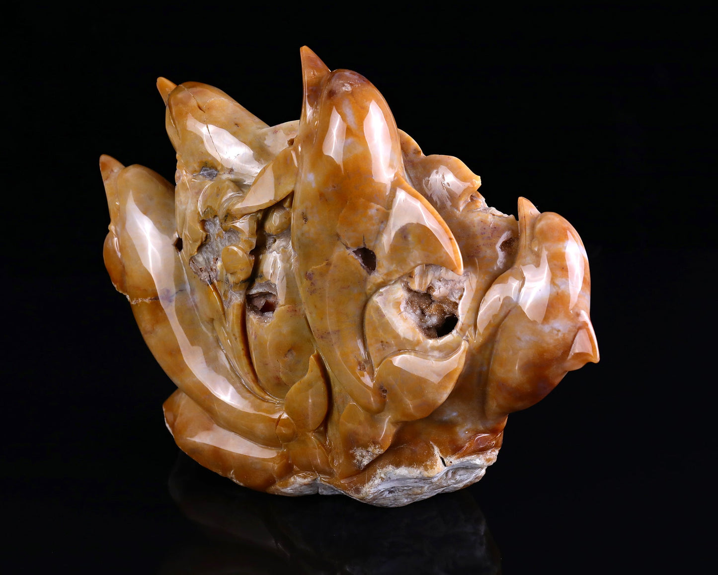 Nicedony 11" Chalcedony Hand Carved Crystal Dolphins Sculpture - View 3