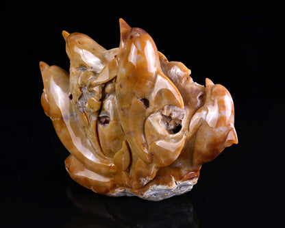 Nicedony 11" Chalcedony Hand Carved Crystal Dolphins Sculpture - View 3