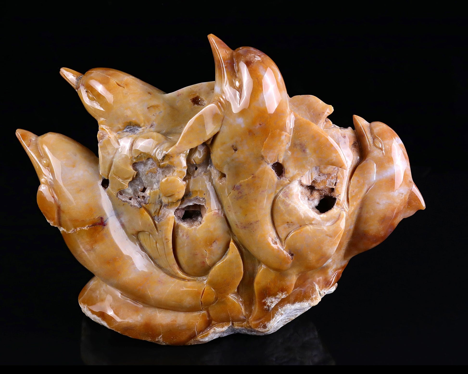Nicedony 11" Chalcedony Hand Carved Crystal Dolphins Sculpture - View 4