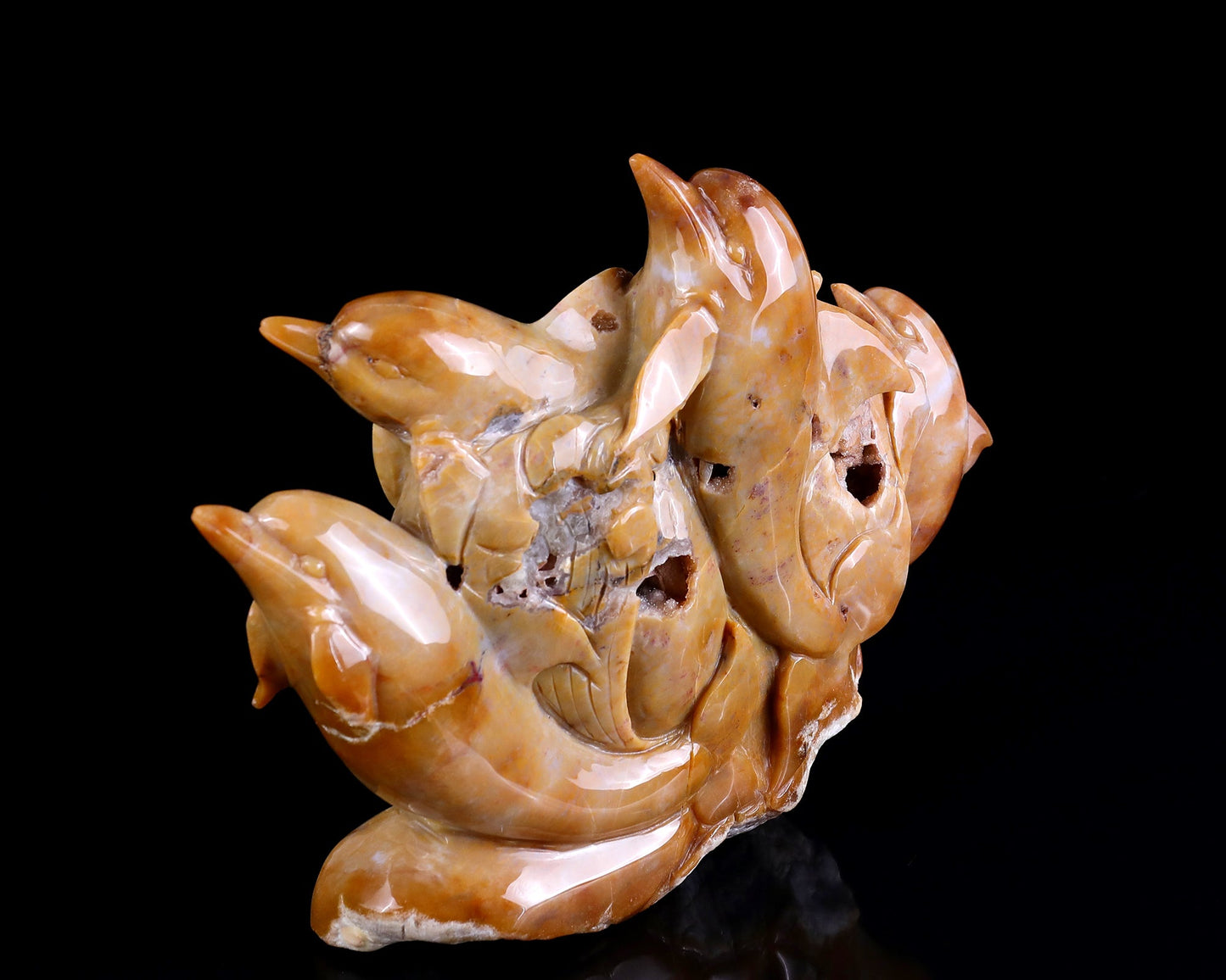 Nicedony 11" Chalcedony Hand Carved Crystal Dolphins Sculpture - View 5