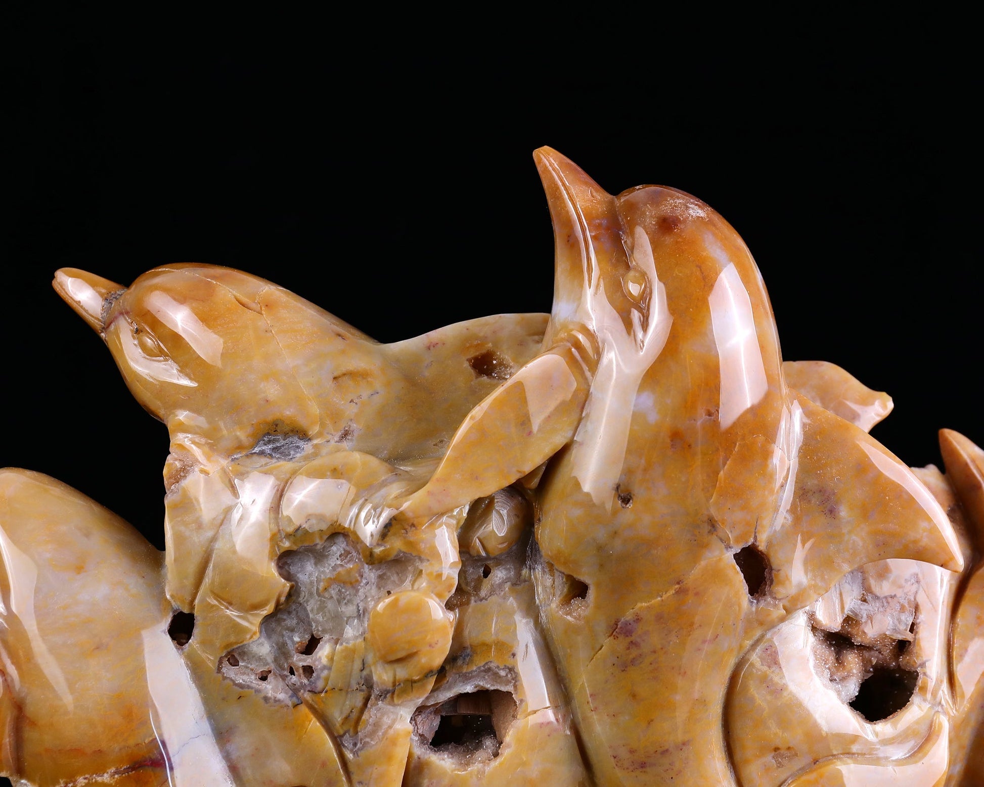 Nicedony 11" Chalcedony Hand Carved Crystal Dolphins Sculpture - View 7