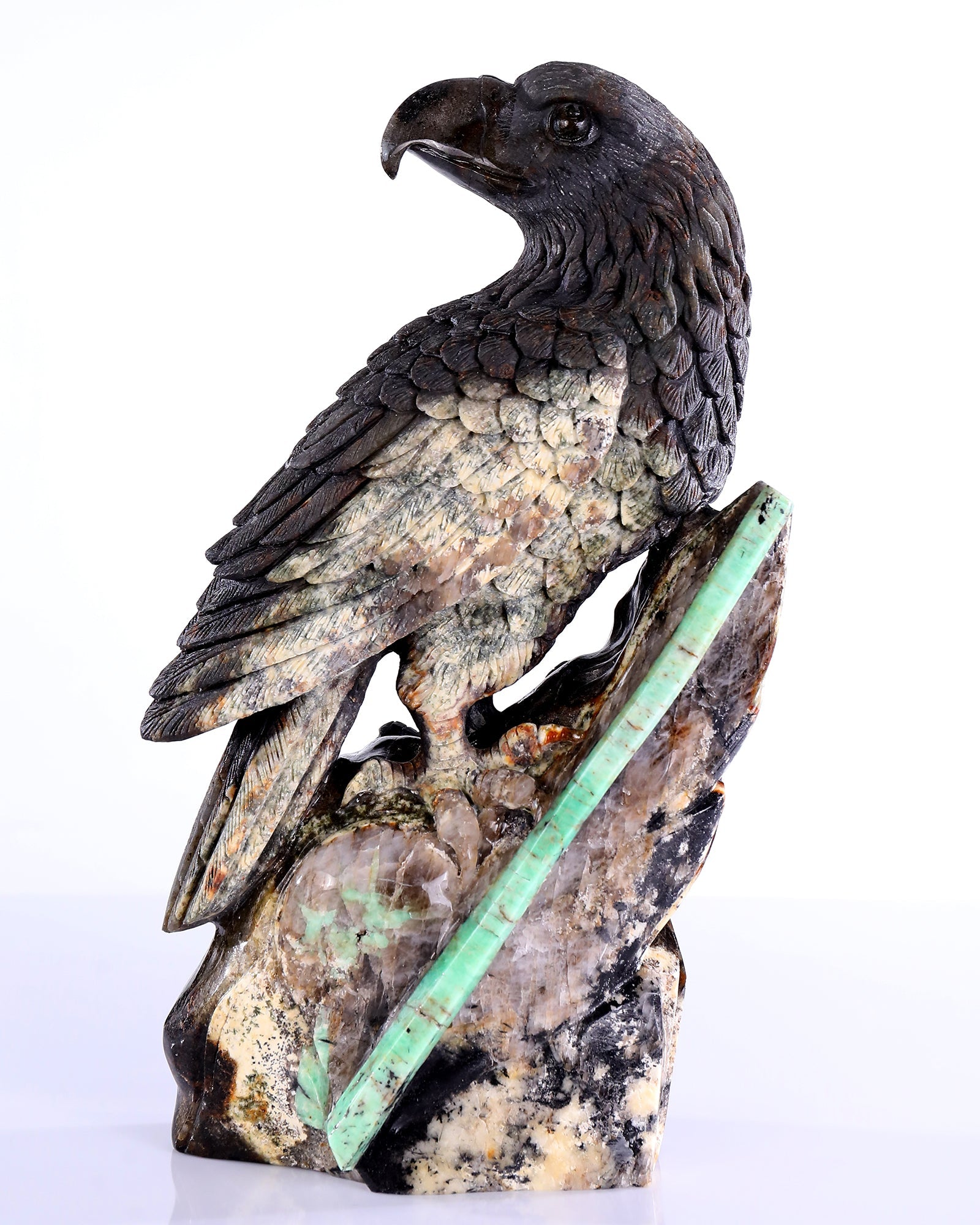Nicedony 11" Natural Emerald Hand Carved Crystal Eagle Sculpture