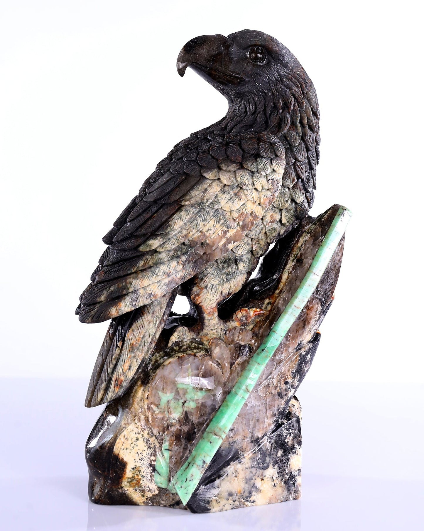Nicedony 11" Natural Emerald Hand Carved Crystal Eagle Sculpture - View 3