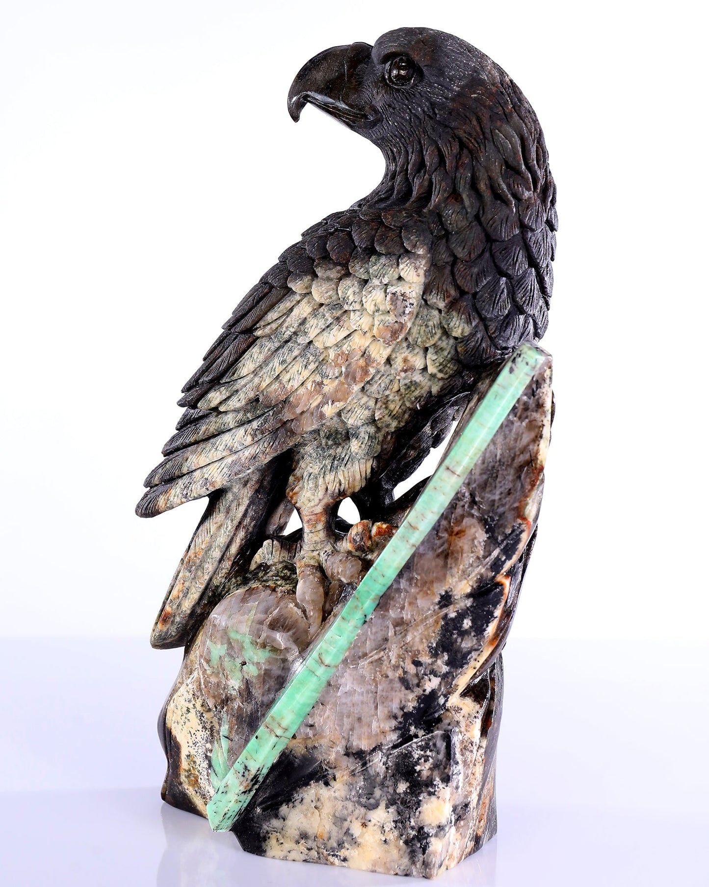 Nicedony 11" Natural Emerald Hand Carved Crystal Eagle Sculpture - View 4