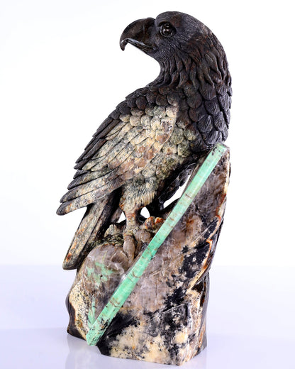Nicedony 11" Natural Emerald Hand Carved Crystal Eagle Sculpture - View 4