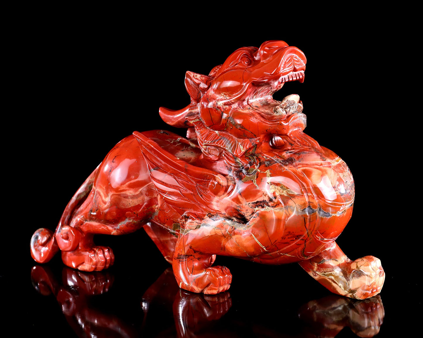 Nicedony 11" Natural Red Jasper Hand Carved Crystal Kylin Sculpture - View 5