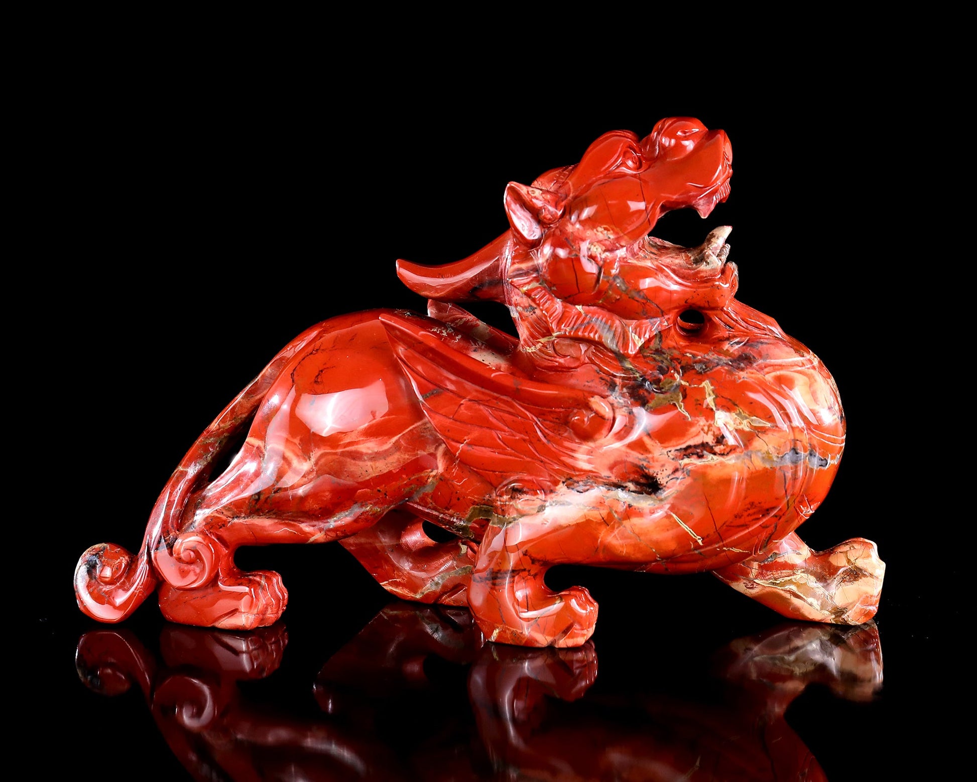 Nicedony 11" Natural Red Jasper Hand Carved Crystal Kylin Sculpture - View 6