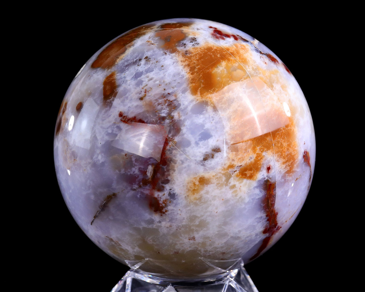 Nicedony 110mm Blue Chalcedony Hand Carved Crystal Sphere - #3100365