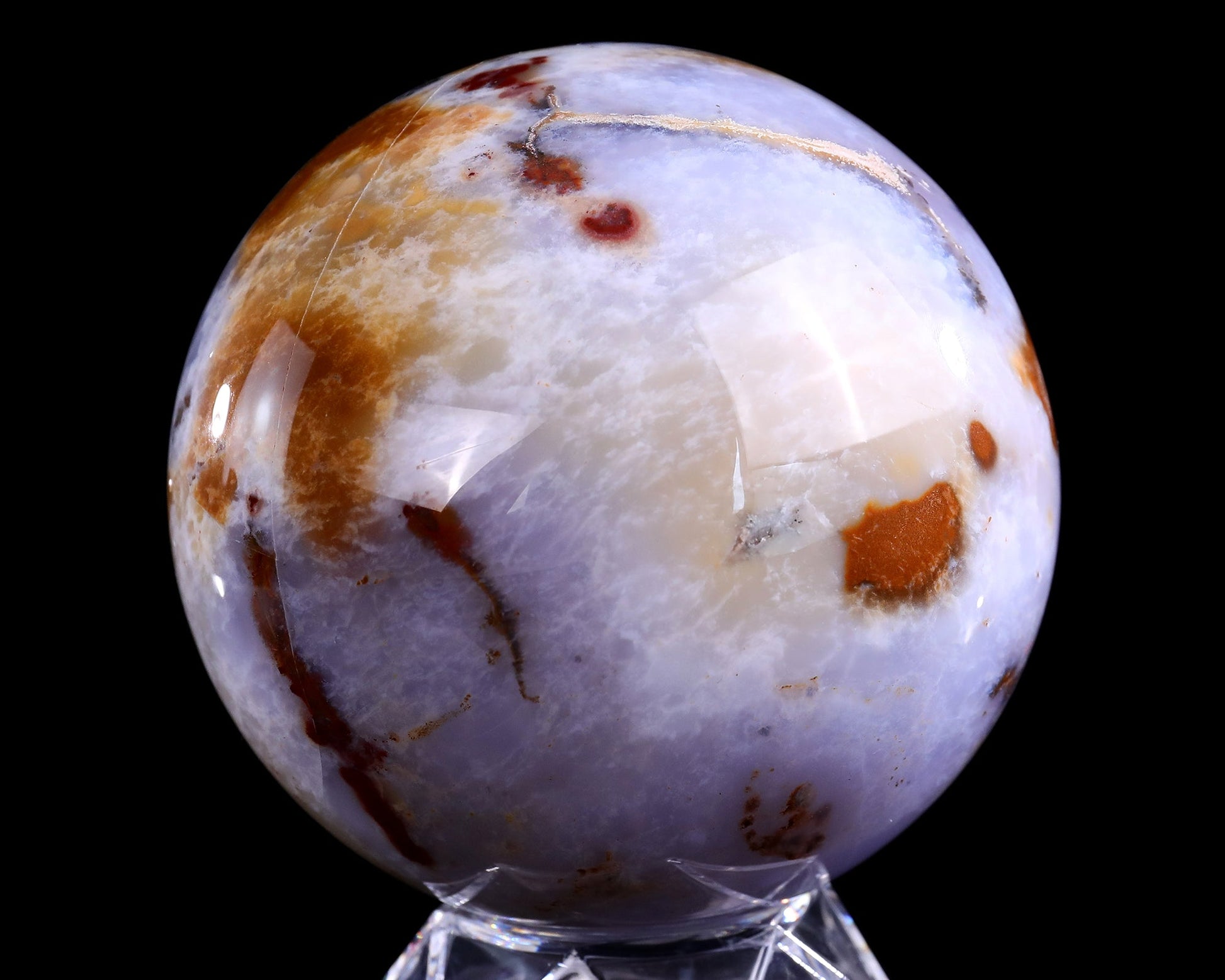 Nicedony 110mm Blue Chalcedony Hand Carved Crystal Sphere - #1100067