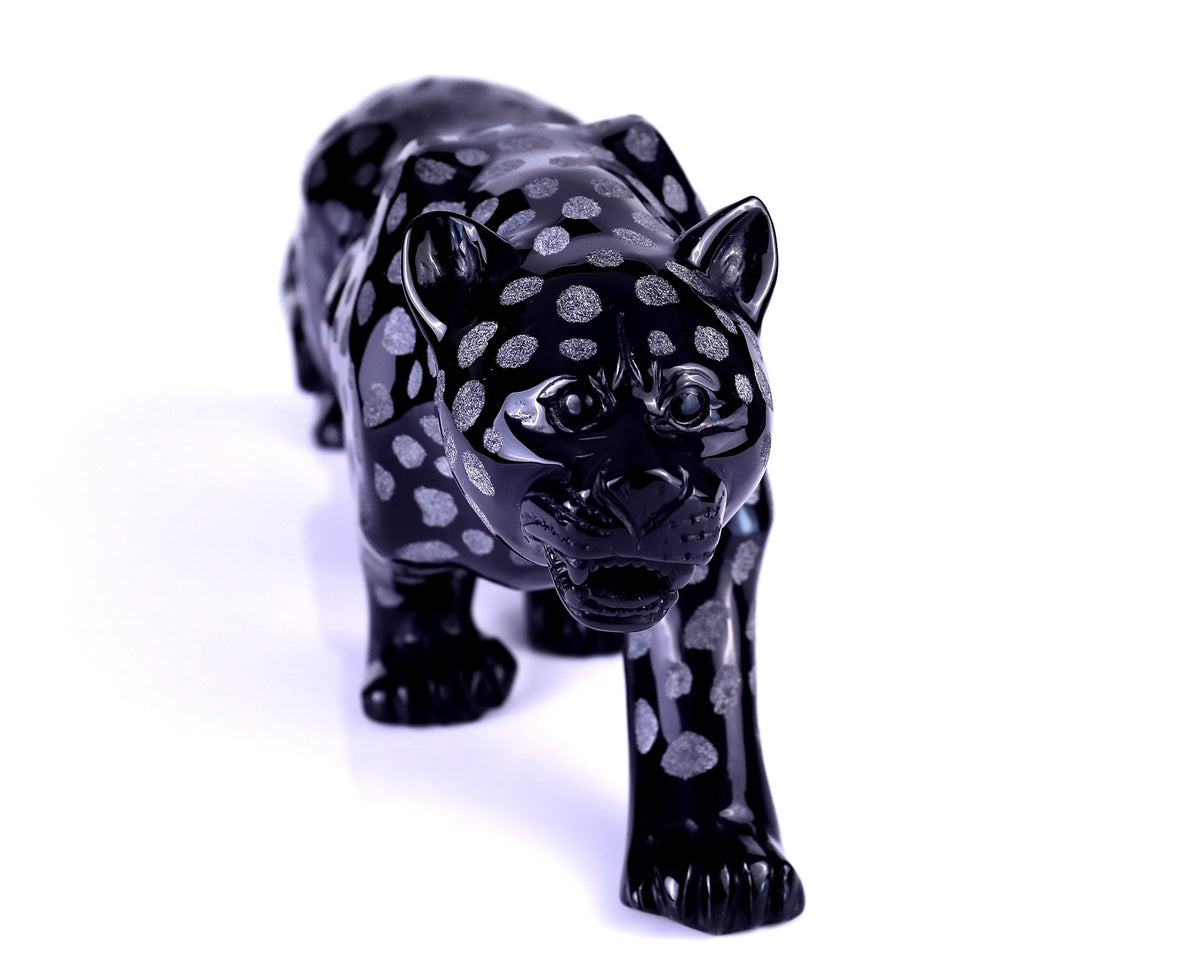 Nicedony 13.8" Black Obsidian Hand Carved Crystal Leopard Sculpture (SKU: 4100191) - Photo 2
