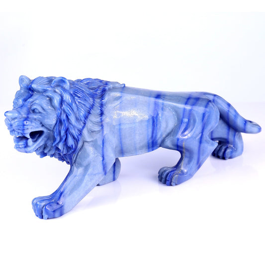 Nicedony 13.8" Blue Aventurine Hand Carved Crystal Lion Sculpture