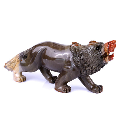 Nicedony 13.8" Colorful Jasper Hand Carved Crystal Wolf Sculpture