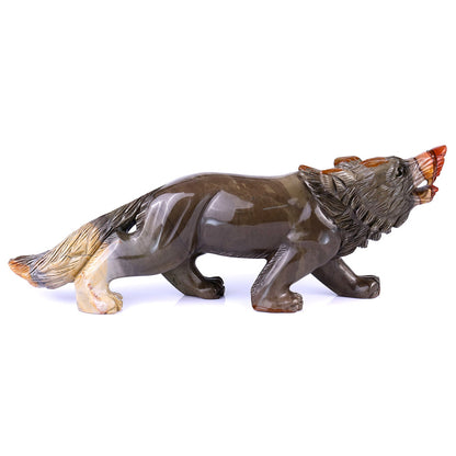 Nicedony 13.8" Colorful Jasper Hand Carved Crystal Wolf Sculpture - View 3