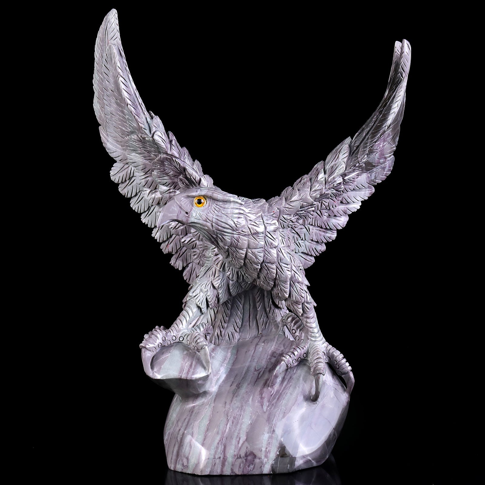 Nicedony 14.6" Jiulong Jade Hand Carved Crystal Eagle Sculpture