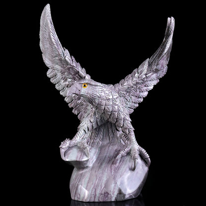 Nicedony 14.6" Jiulong Jade Hand Carved Crystal Eagle Sculpture