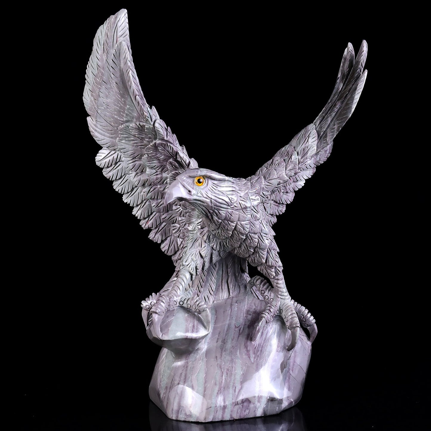 Nicedony 14.6" Jiulong Jade Hand Carved Crystal Eagle Sculpture - View 2