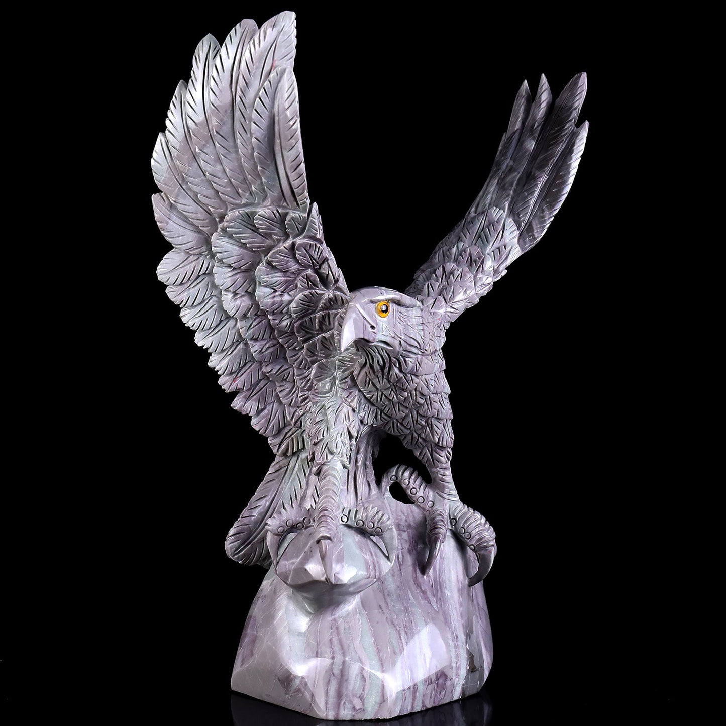 Nicedony 14.6" Jiulong Jade Hand Carved Crystal Eagle Sculpture - View 3