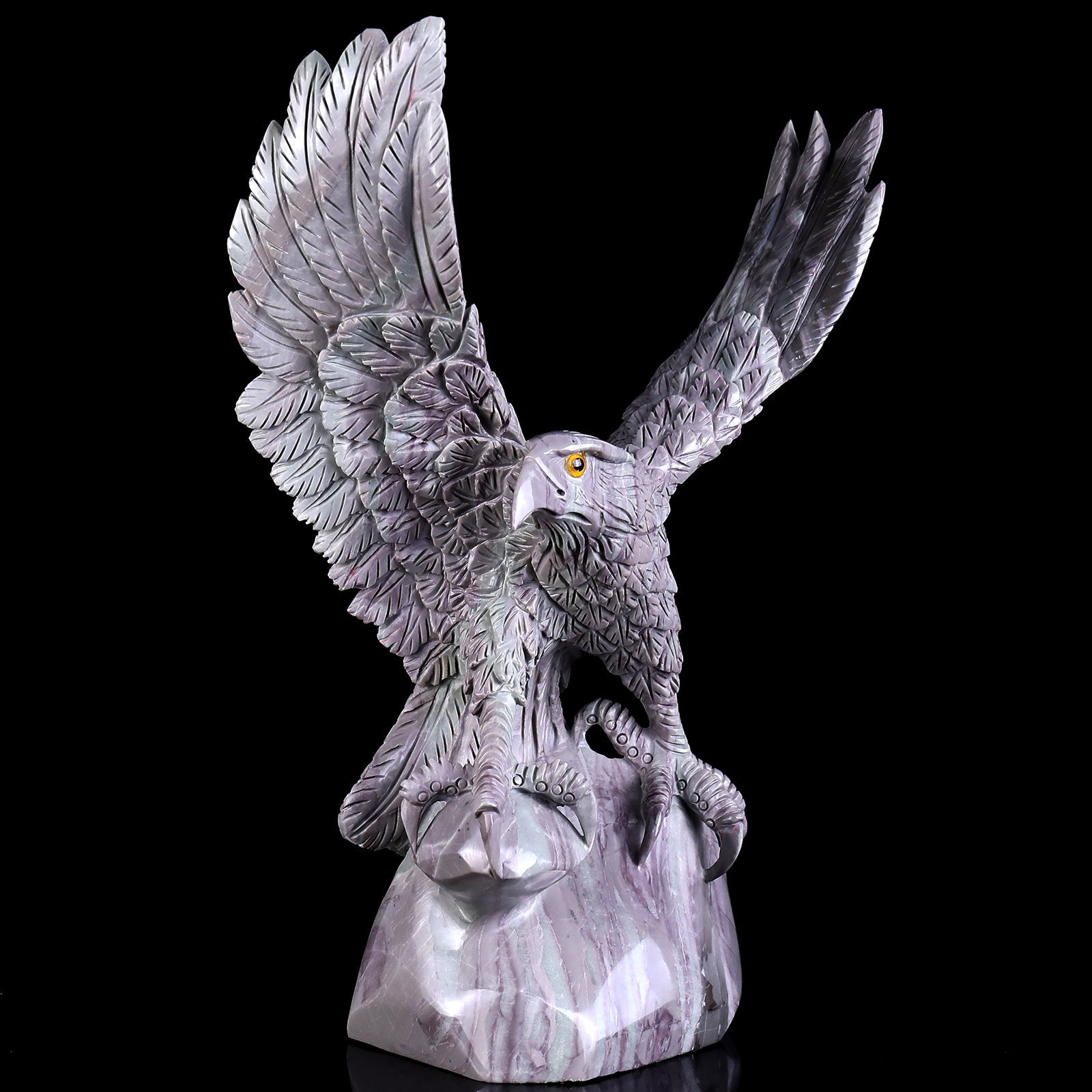 Nicedony 14.6" Jiulong Jade Hand Carved Crystal Eagle Sculpture - View 3