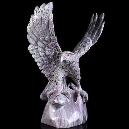 Nicedony 14.6" Jiulong Jade Hand Carved Crystal Eagle Sculpture - View 3