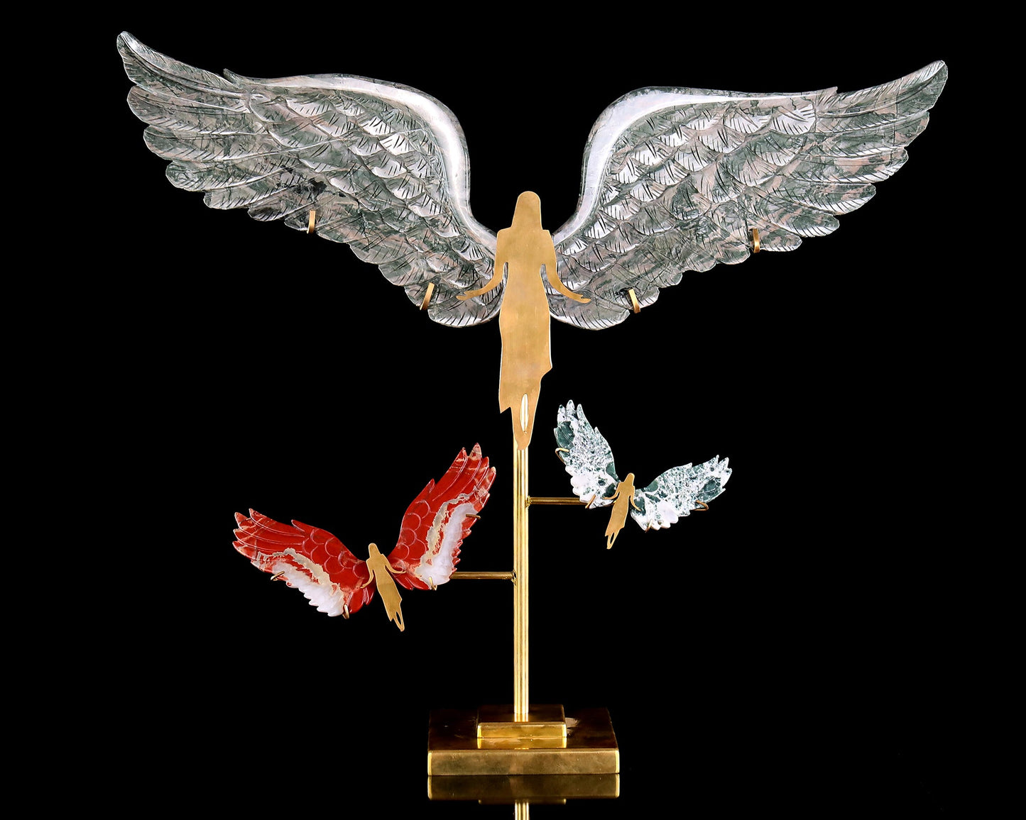Nicedony 15" Jiulong Jade Hand Carved Spirit Wings, Angel Wings