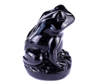 Nicedony 2.0" Black Obsidian Hand Carved Crystal Frog Sculpture - View 3