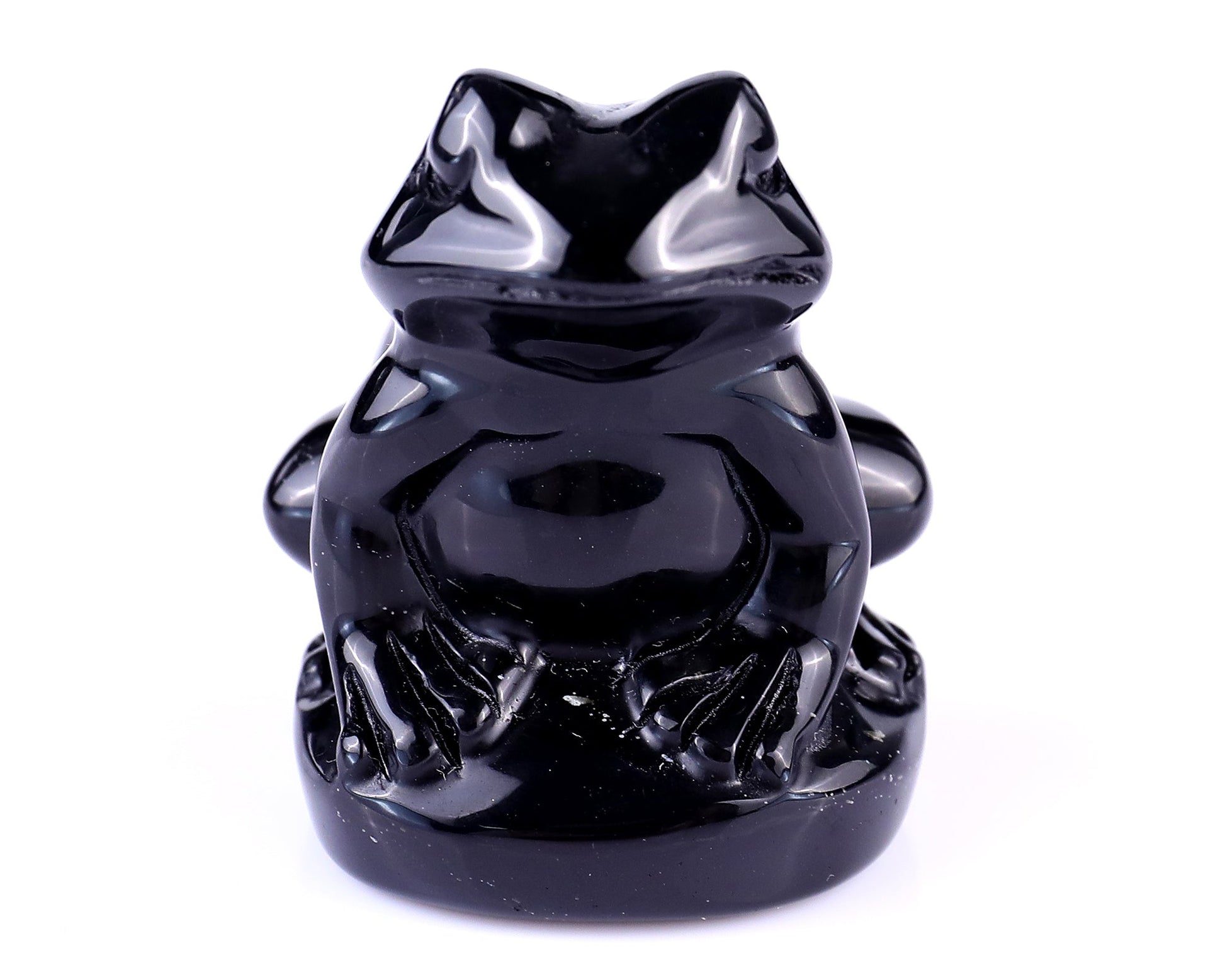 Nicedony 2.0" Black Obsidian Hand Carved Crystal Frog Sculpture - View 2