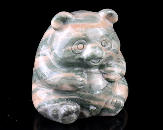Nicedony 2.0" Jiulong Jade Hand Carved Crystal Panda Sculpture