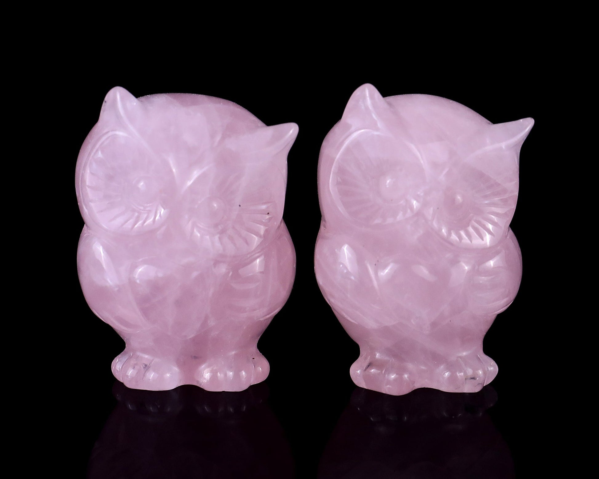 Nicedony 2.0" Rose Quartz Hand Carved Crystal Owl Sculpture