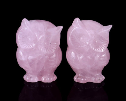 Nicedony 2.0" Rose Quartz Hand Carved Crystal Owl Sculpture