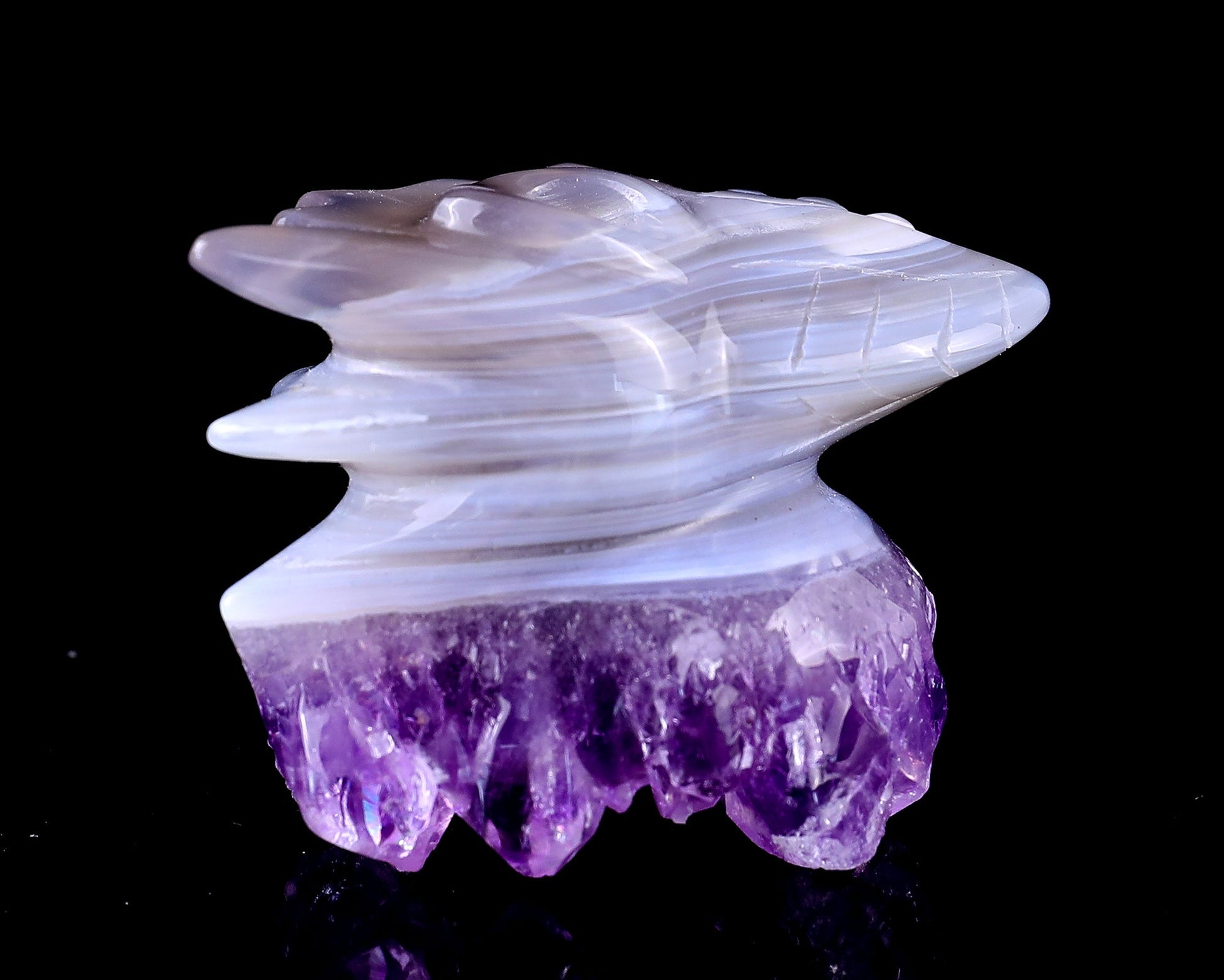 Nicedony 2.1" Amethyst Druse Agate Hand Carved Phoenix Skull - View 7
