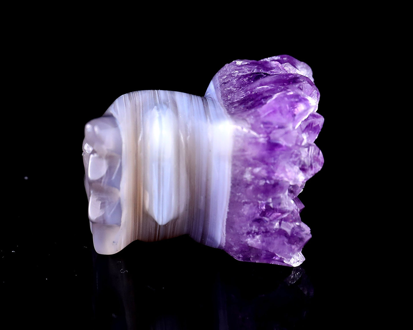 Nicedony 2.1" Amethyst Druse Agate Hand Carved Phoenix Skull - View 4