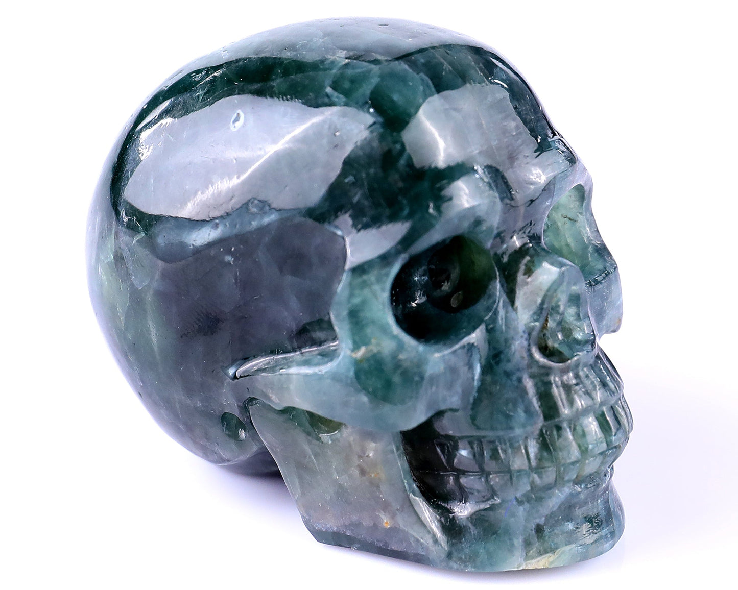 Nicedony 2.2" Blue Apatite Hand Carved Realistic Skull Sculpture - View 4