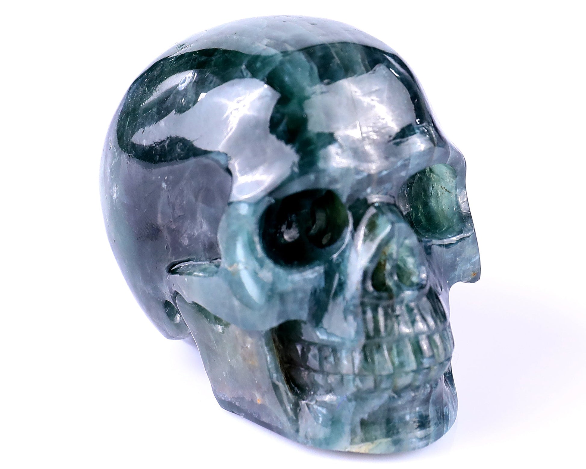 Nicedony 2.2" Blue Apatite Hand Carved Realistic Skull Sculpture - View 2
