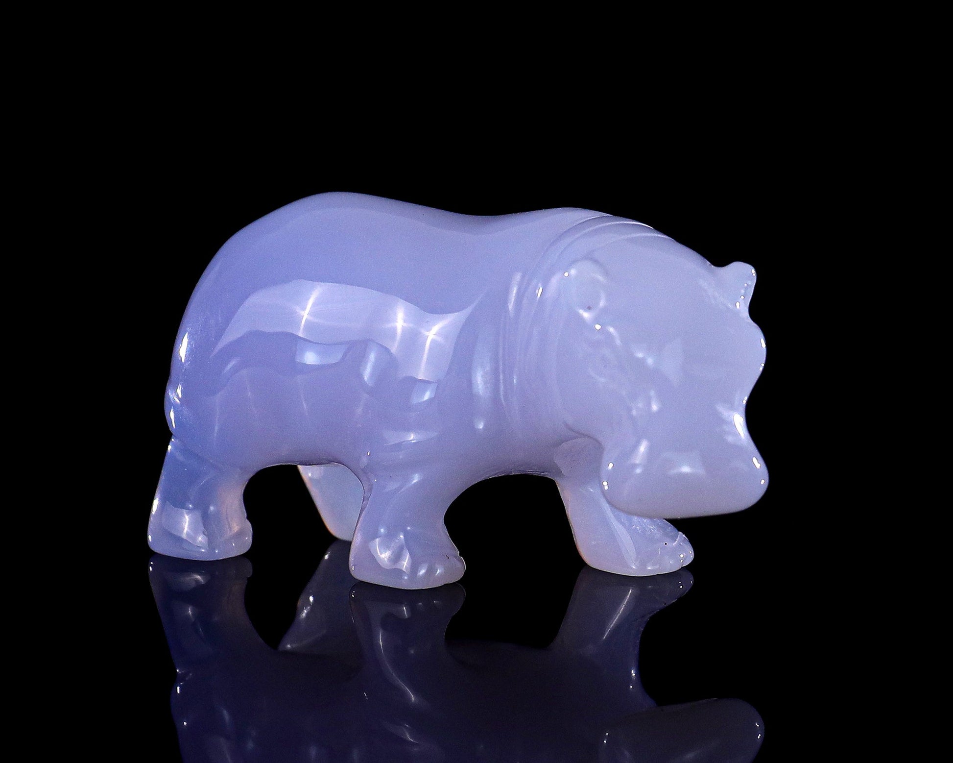 Nicedony 2.2" Blue Chalcedony Hand Carved Crystal Hippo Sculpture
