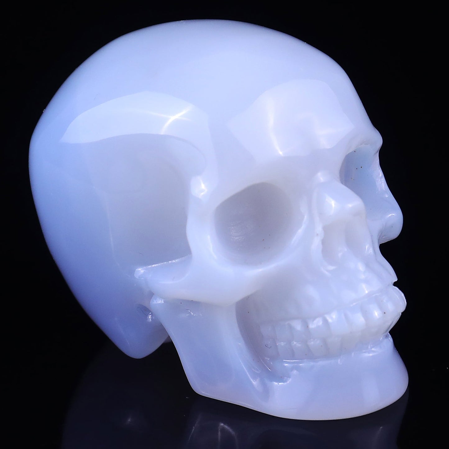 Nicedony 2.2" Blue Chalcedony Hand Carved Crystal Realistic Skull Sculpture