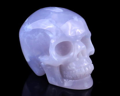 Nicedony 2.2" Blue Chalcedony Hand Carved Realistic Skull Sculpture