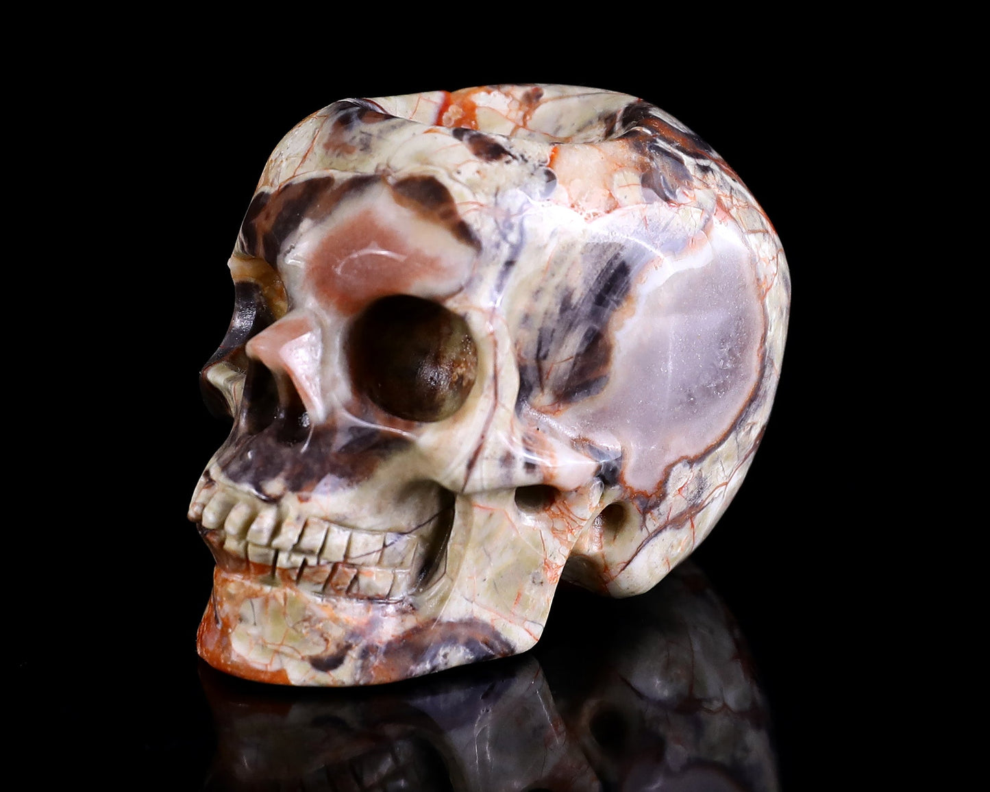 Nicedony 2.2" Coin Agate Hand Carved Realistic Skull Ball Stand - View 7