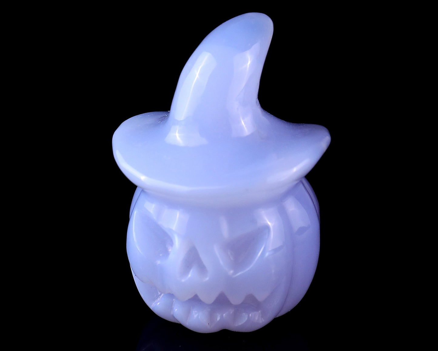 Nicedony 2.2” Blue Chalcedony Hand Carved Wizard Pumpkin Sculpture - View 7
