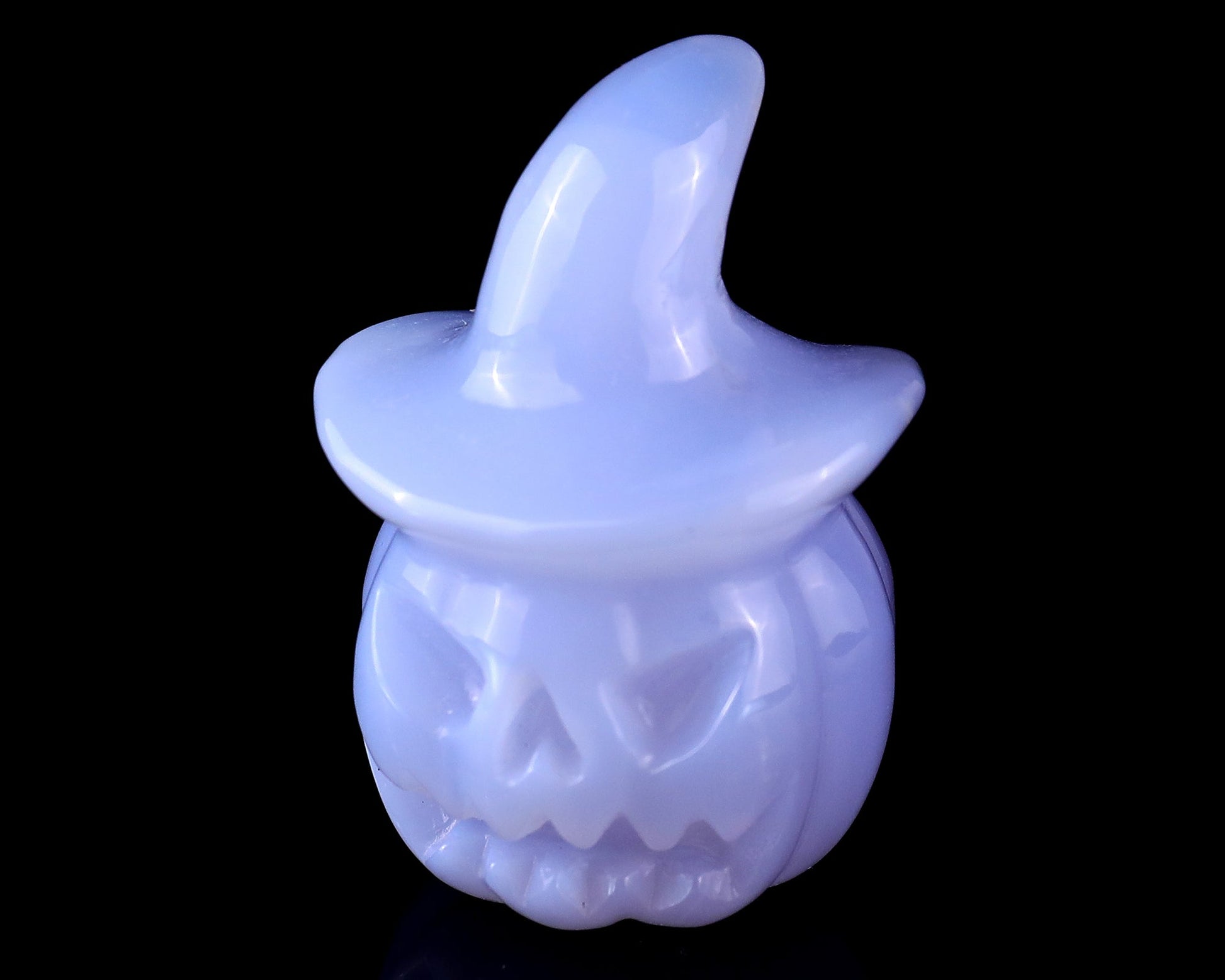 Nicedony 2.2” Blue Chalcedony Hand Carved Wizard Pumpkin Sculpture - View 7