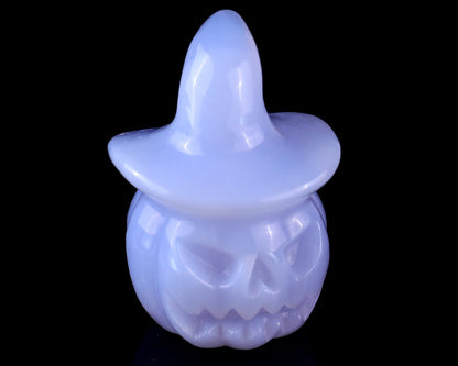 Nicedony 2.2” Blue Chalcedony Hand Carved Wizard Pumpkin Sculpture - View 3