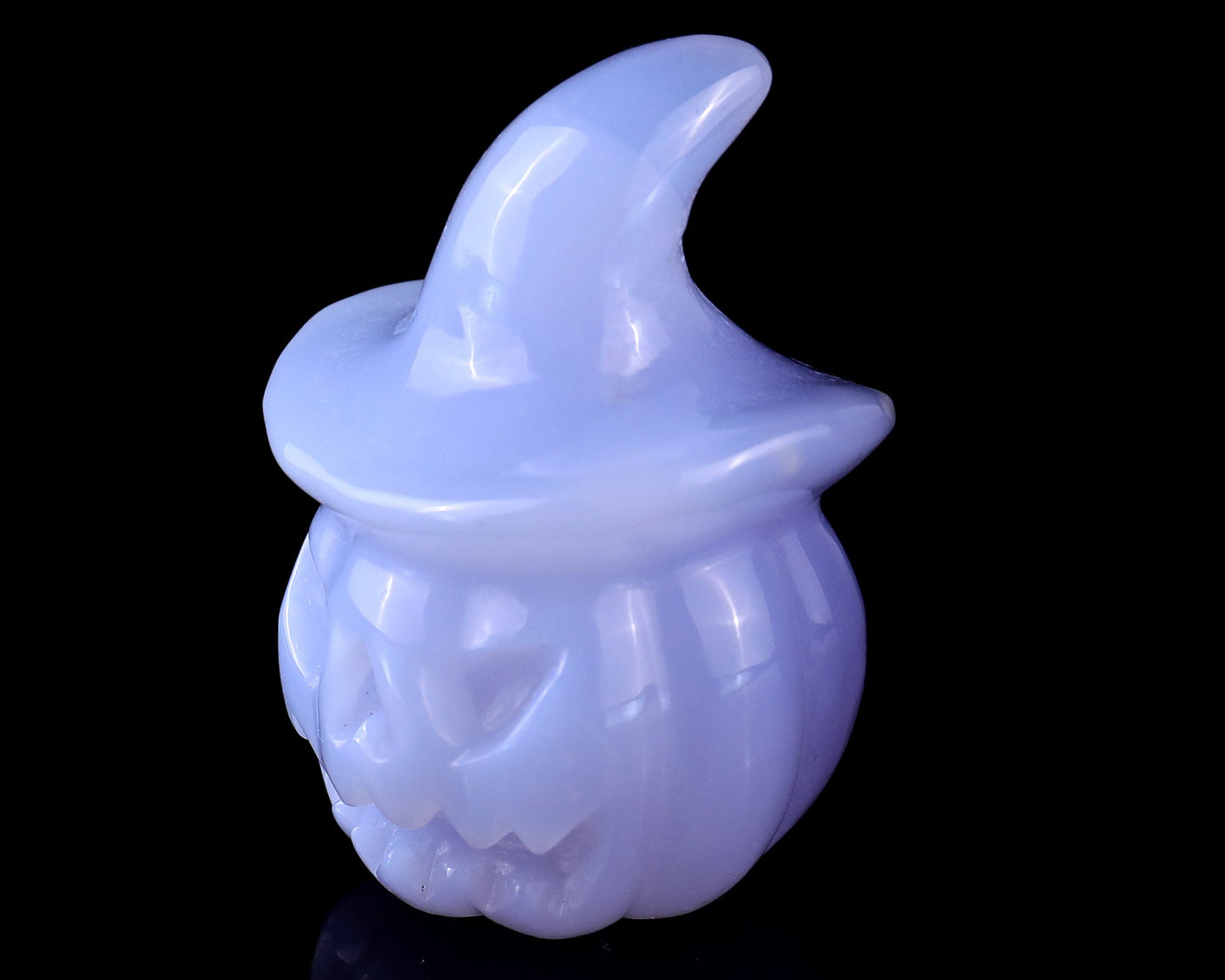 Nicedony 2.2” Blue Chalcedony Hand Carved Wizard Pumpkin Sculpture - View 9