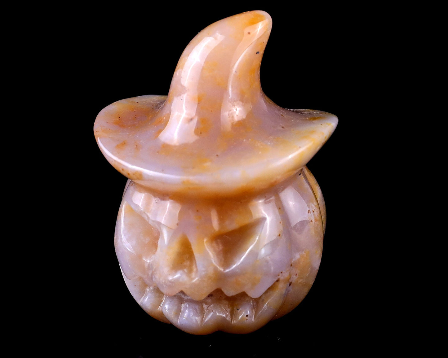 Nicedony 2.2” Chalcedony Hand Carved Crystal Wizard Pumpkin Sculpture - View 7