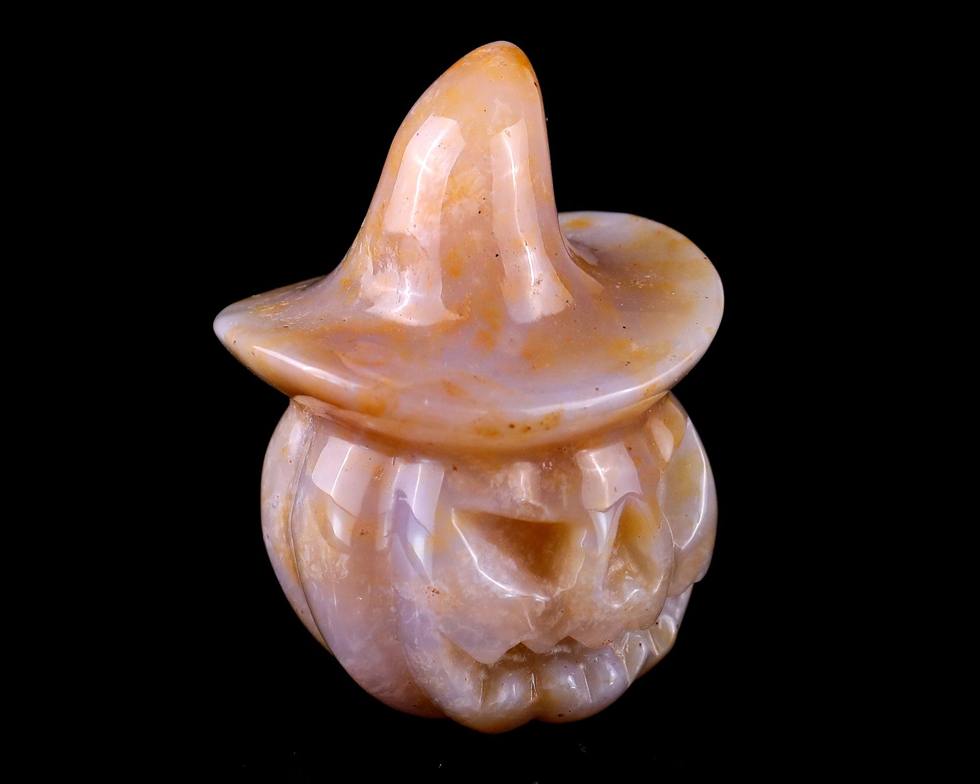 Nicedony 2.2” Chalcedony Hand Carved Crystal Wizard Pumpkin Sculpture