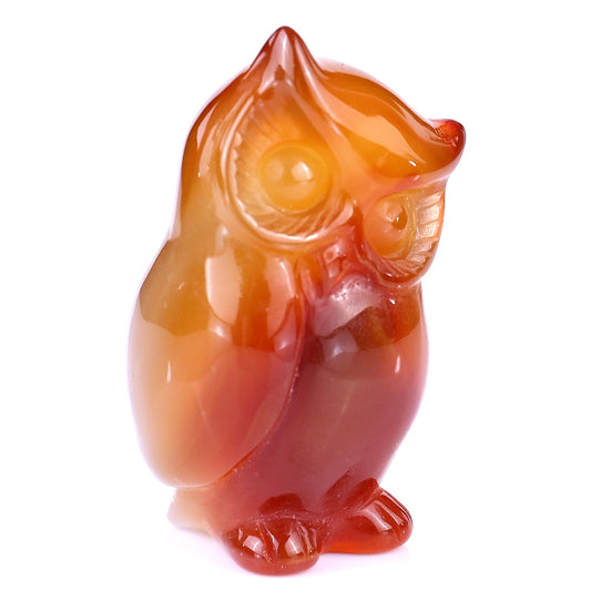 Nicedony 2.2" Red Agate Hand Carved Crystal Owl Sculpture