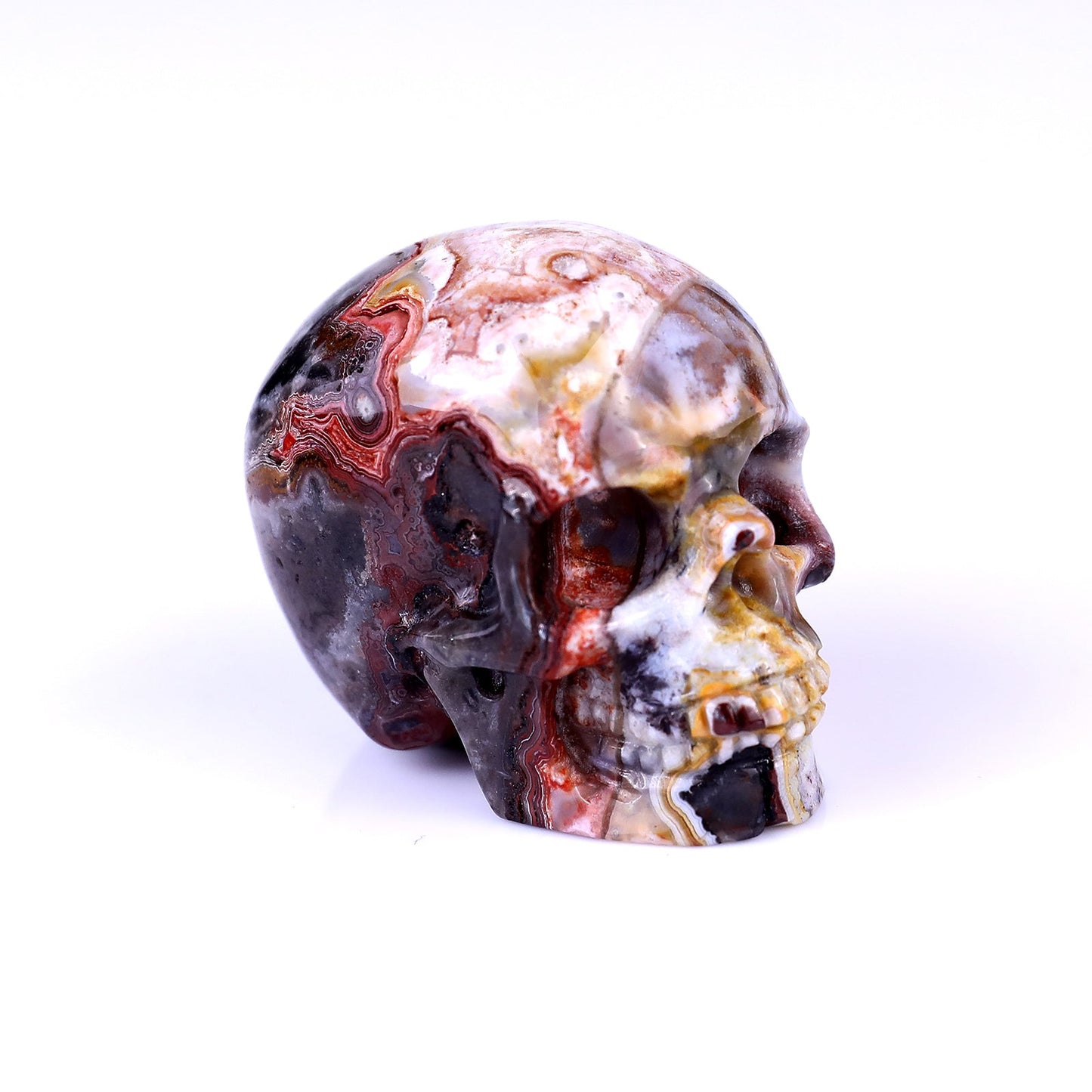 Nicedony 2.2" Red Crazy Lace Agate Hand Carved Realistic Skull - #2100138