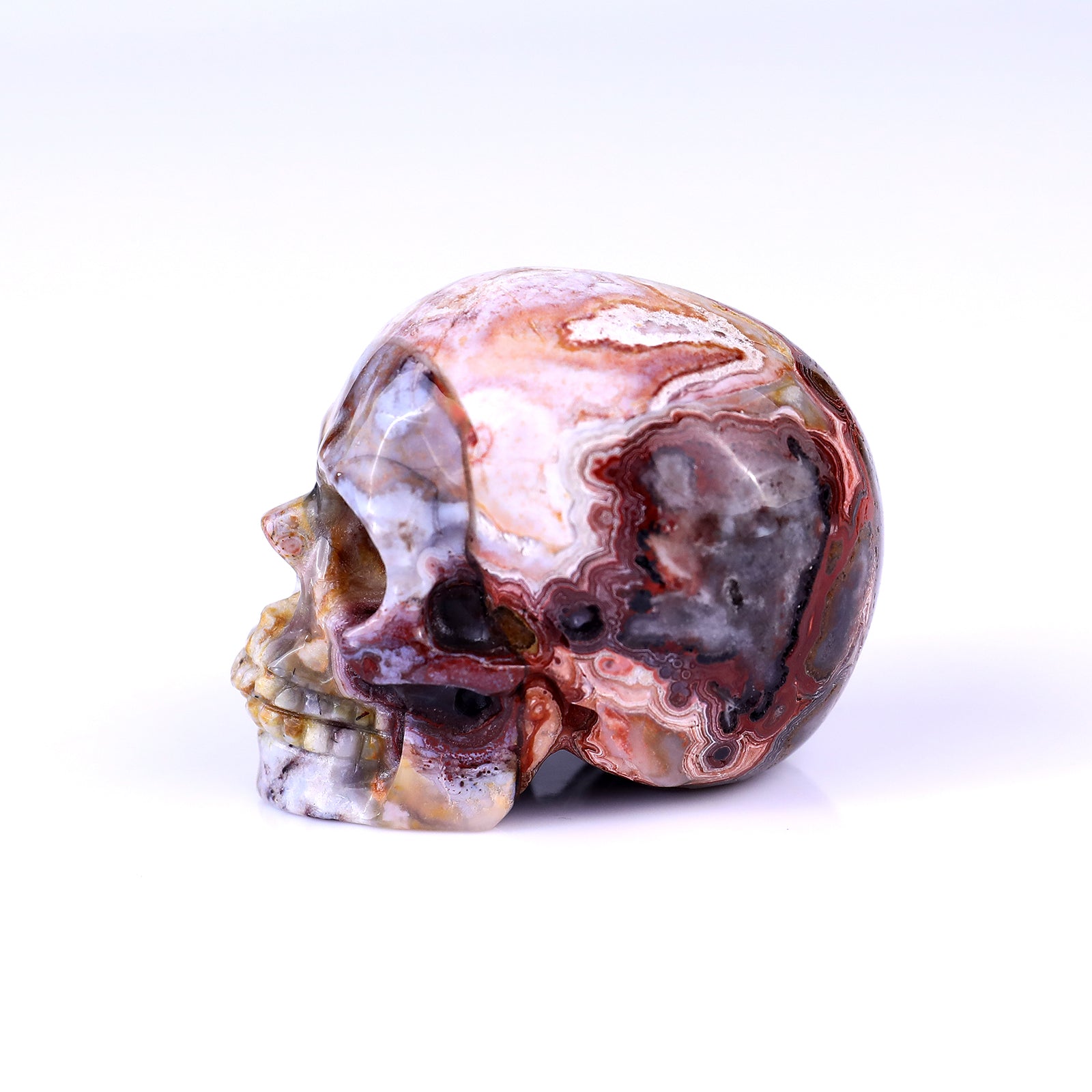 Nicedony 2.2" Red Crazy Lace Agate Hand Carved Realistic Skull - View 4